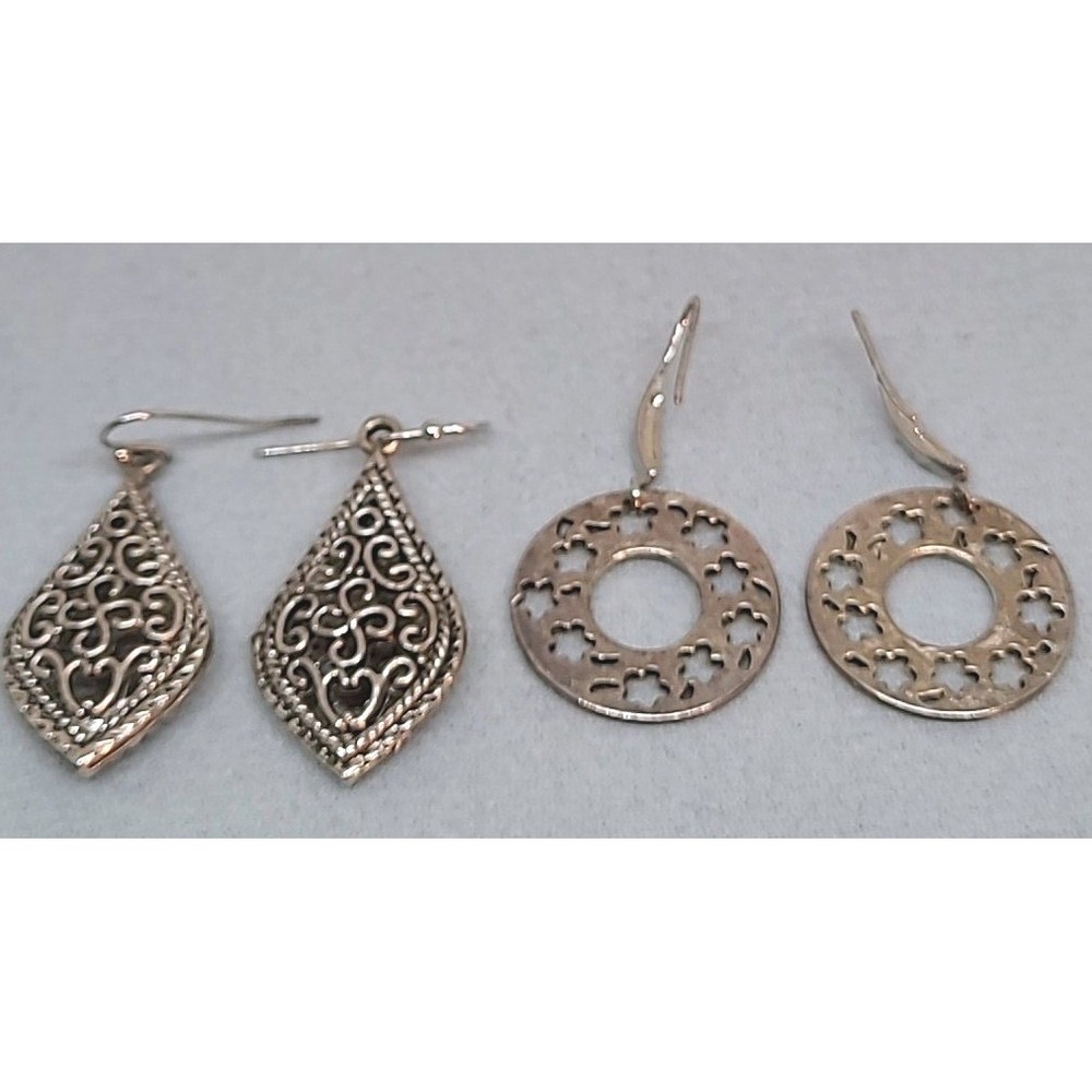 Vintage Earrings Woman Silver Tone Filigree Teardrop Circular Star Cutout Bundle